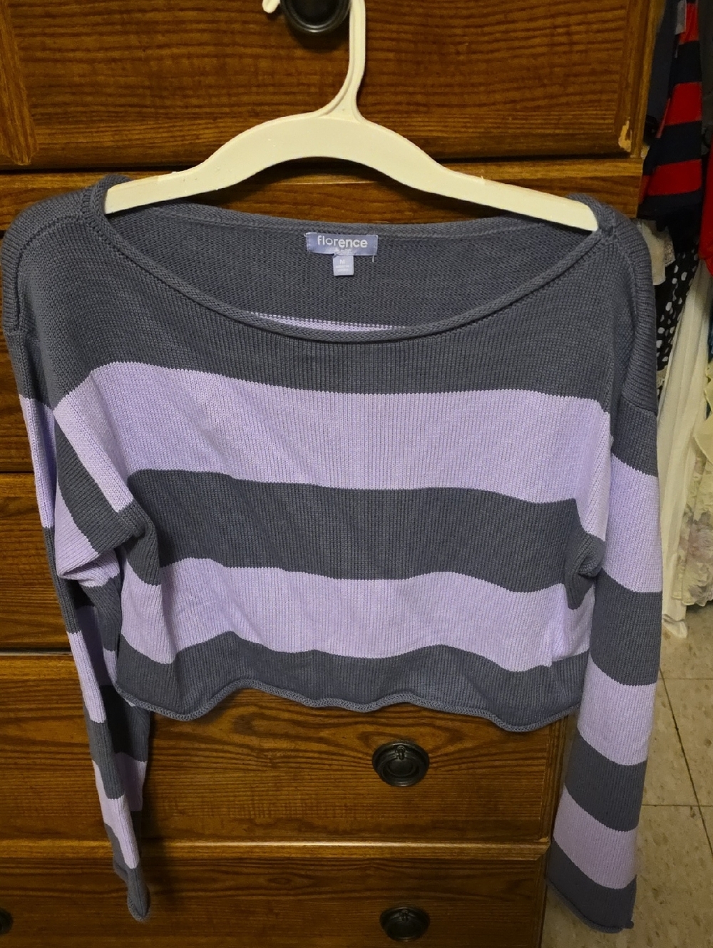 Florence Lavender & Charcoal Striped Scoop Neck Sweater